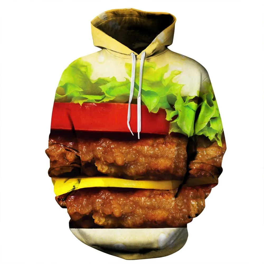 

2017 FASHION MEN WOMEN delicious Double hamburger 3D print Hoodie Sweatshirts Pullovers Autumn Tracksuit Winter Loose Thin Hoody