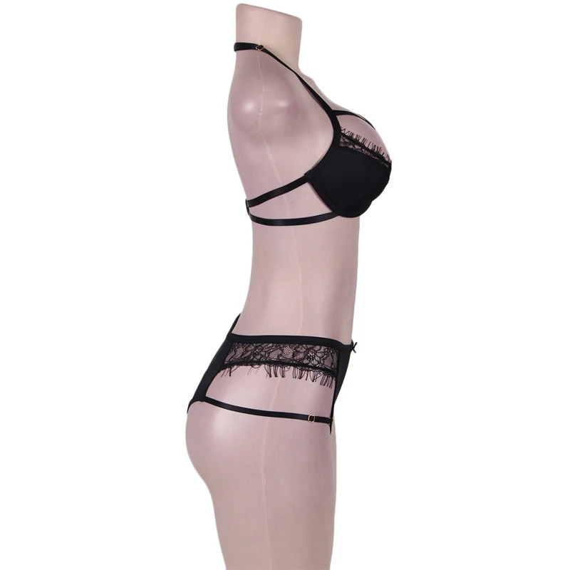 R80294 Горячая M-6XL женское сексуальное белье, комплекты нижнего белья, бандажный черный кружевной бюстгальтер с бретельками, набор с чашечками 3/4, бюстгальтер, трусы с высокой талией