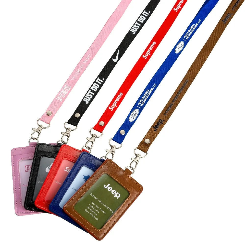 New soft PU Lanyard Card Set Business Work Name Card Holders Card ID Badge Holder