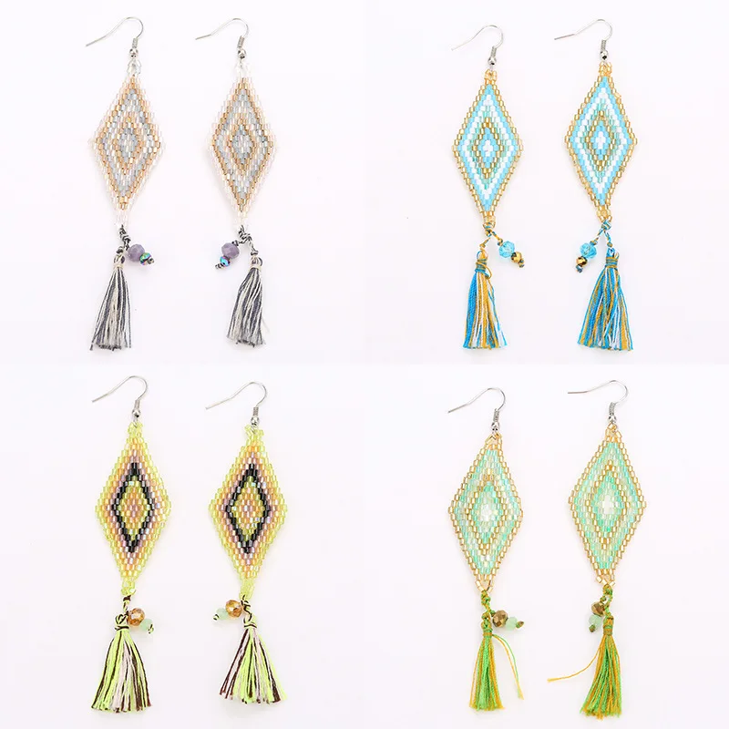 SHINUSBOHO тканые серьги квадратные женские Миюки Разноцветные кристаллы CZ кисточки
