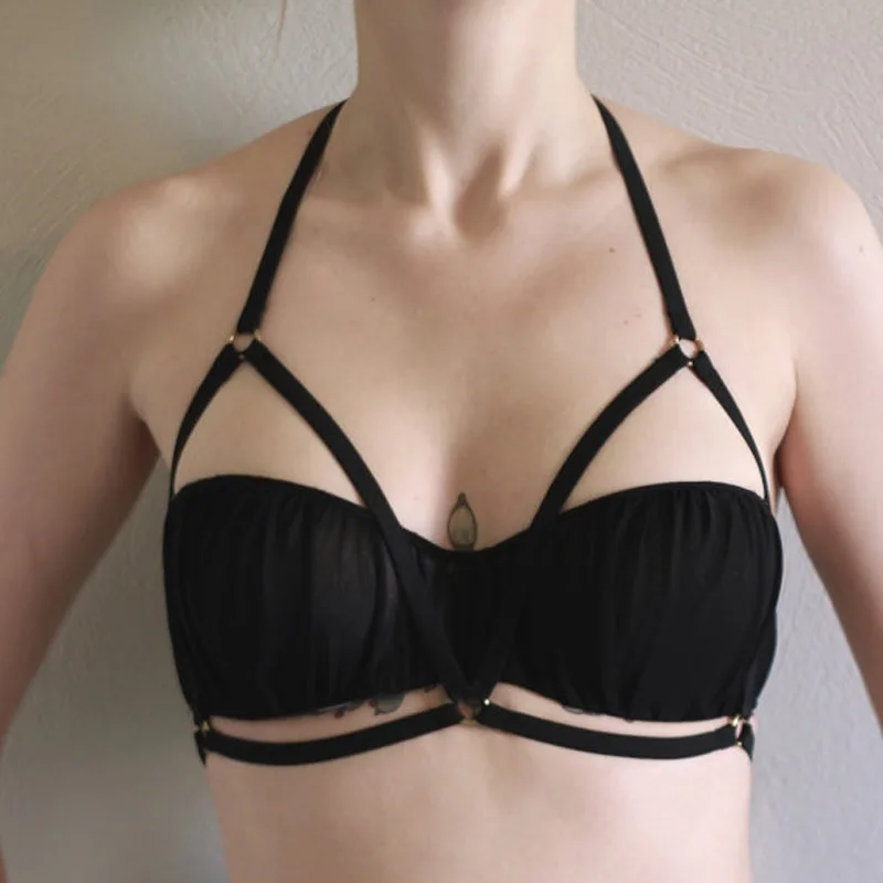 Ремешки клетка бюстгальтер сексуальный черный ювелирные изделия тела цепь