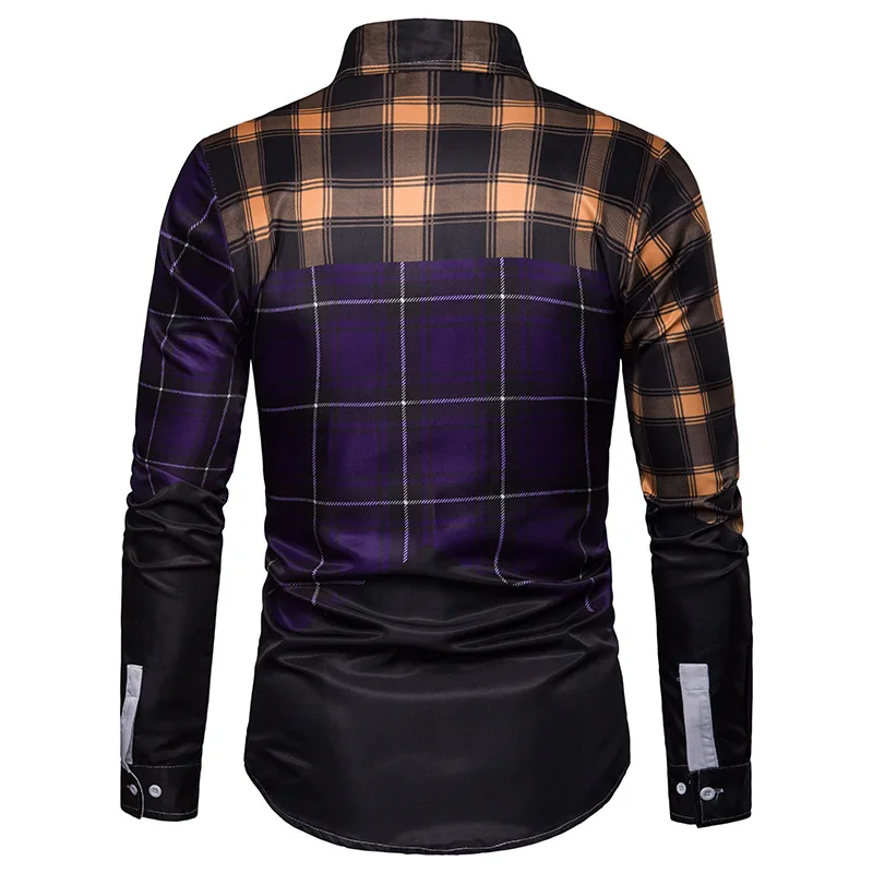 Рубашка мужская с длинным рукавом повседневная сорочка в клетку разноцветным