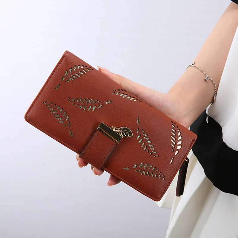 2018 бренд листья полый конверт Женский кошелек из мягкой искусственной кожи