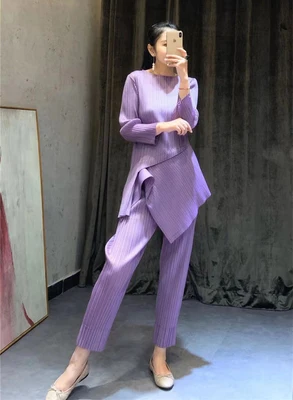 Лаванда Miyake Fold понижающий возраст вестернизация Ранняя весна умный Двухсекционный французский миноритарный Женский костюм - Цвет: Лаванда