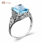 Модные туфли из натуральной кольца с настоящими Австрийскими кристаллами роскошный классический синий камень реальные 925 Серебряное кольцо прямоугольные чешские винтажные женские ювелирные изделия