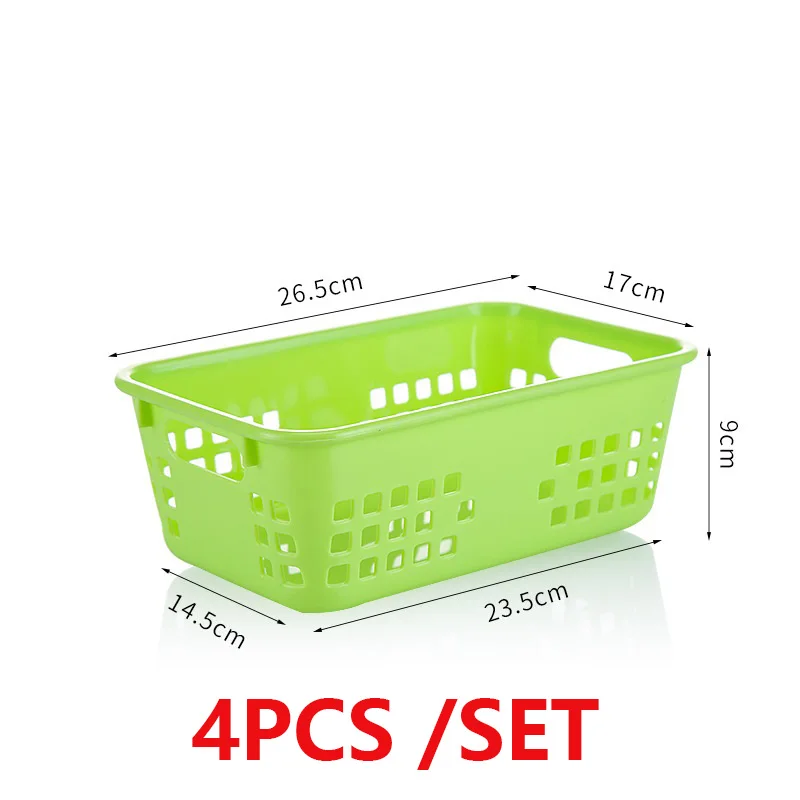 Baskets Green 4 шт. утолщенная пластиковая кухонная корзинка для хранения фруктов прямоугольные настольные коробки для хранения файлов корзины для игрушек - Цвет: Baskets Green