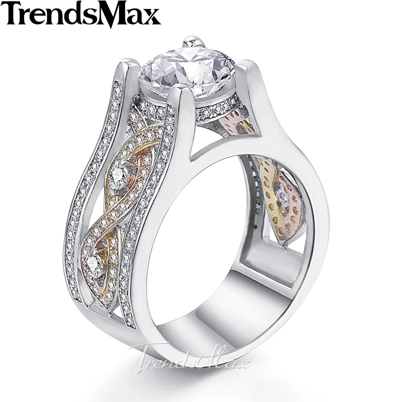 Trendsmax кольцо с круглой огранкой из кубического циркония для женщин и девочек, 925 пробы Серебряное обручальное кольцо 1,94-5,04 карат KSRM04