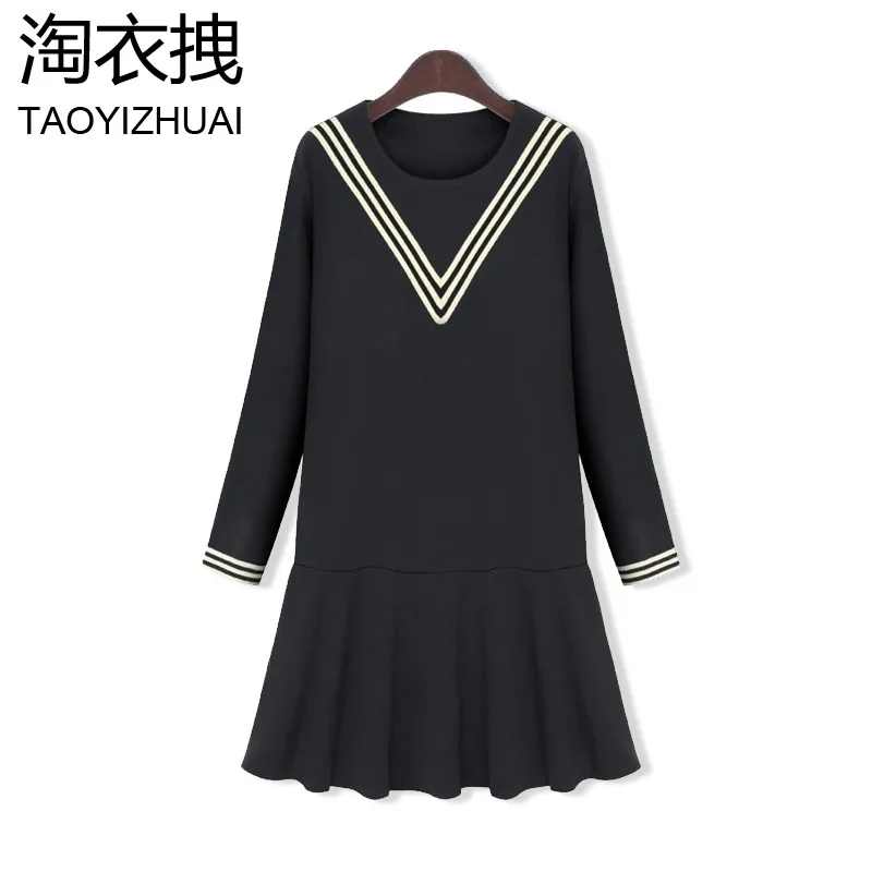 Элегантный женский Черный Свободные платья Длинные рукава в полоску лоскутное