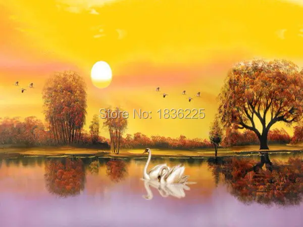 

sunrise paintings swan pictures handmade seascapes painting lake oil painting on canvas sunset oil painting for home decor