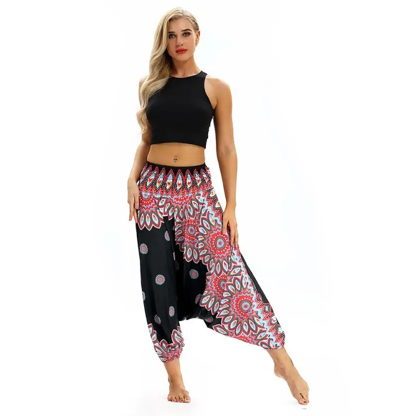 Новинка, женские повседневные свободные штаны для йоги, мешковатые, Boho, Аладдин, комбинезон, шаровары, штаны с высокой талией, спортивные штаны, JLY0825