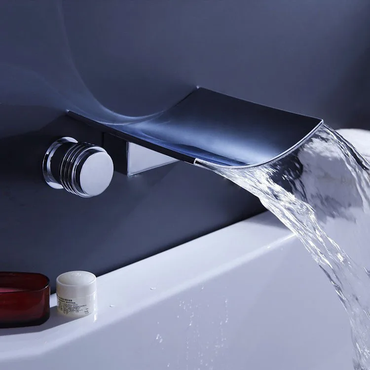 LED Light Glass Waterfall Basin Faucet for Bathroom. The black Deck Mount Square Vanity Sink Mixer Tap | Обустройство дома