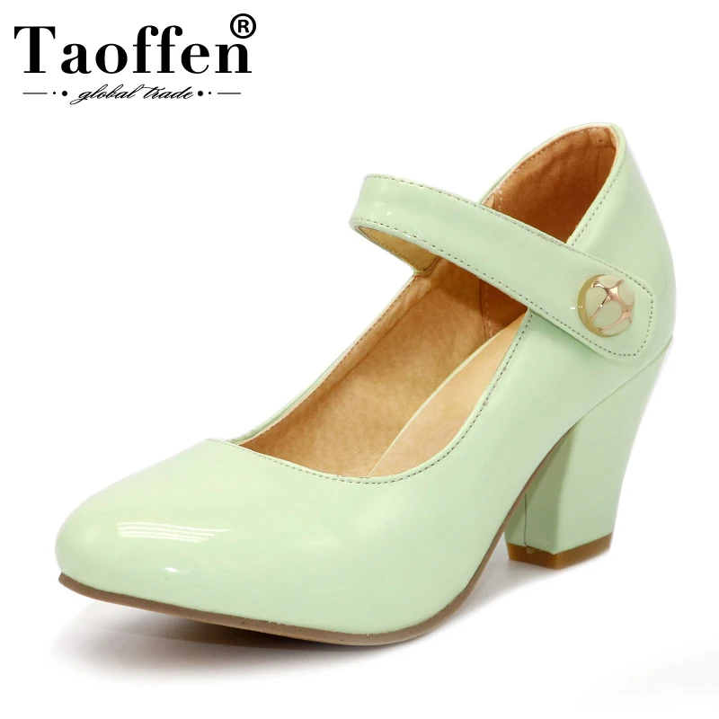 

TAOFFEN 8 Colors Size 32-48 Lady High Heels Pumps Round Toe Patent Leather Thick High Heeled Shoes Women Candy Colors Footwears