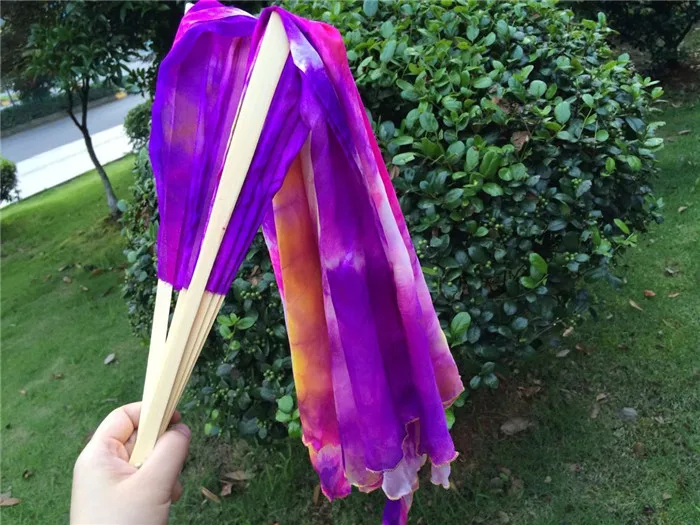 100% шелк 75 см Длинная фата для танца живота пара крашеных бамбуковых лент