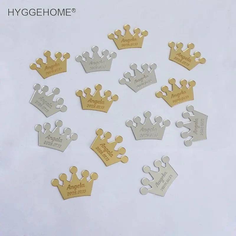

20pcs 4 cm Mirror Crown Customized Acrylic Birthday Concept With Name and Date as Request Baby Girl Party Guest Gift