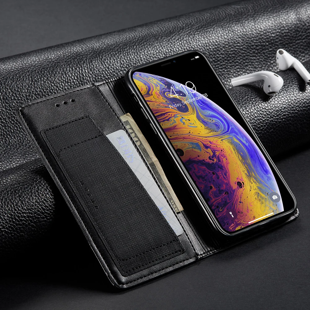 Магнитный чехол-кошелек для iPhone 7 8 6 s Plus XS роскошный Холщовый кожаный держатель
