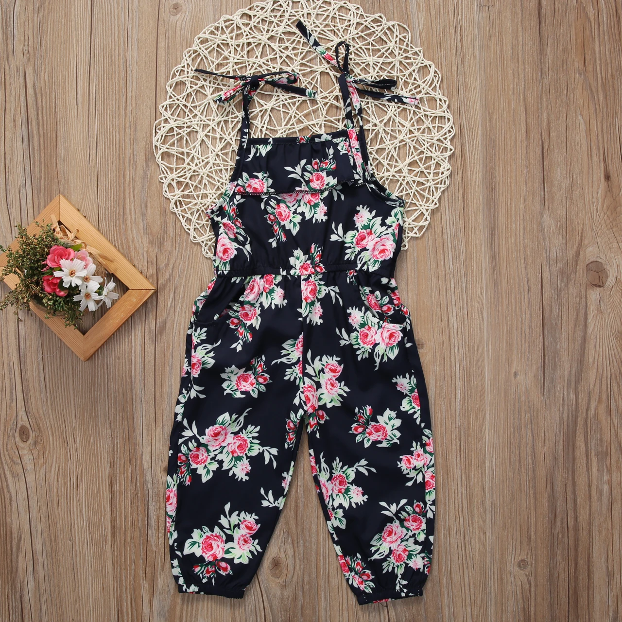 Детский комбинезон в стиле ретро Летний с цветочным принтом для девочек 2017 | Мать