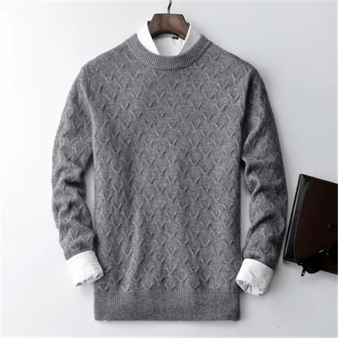 grey Кашемировый скрученный вязаный мужской короткий толстый Oneck сплошной H-прямой пуловер свитер 5 цветов S-2XL розничная оптом - Цвет: grey
