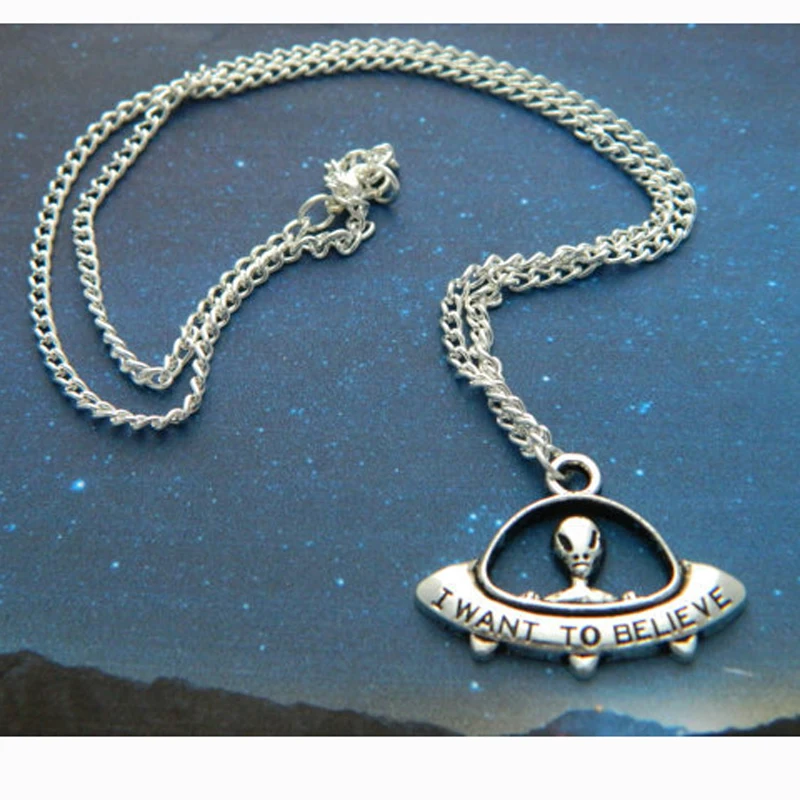 Ожерелье с космическим кораблем ожерелье НЛО я хочу верить ювелирным изделиям |