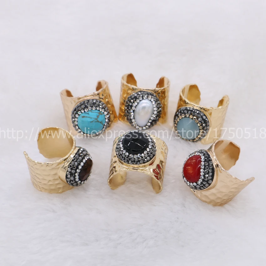 Natural Amazonite druzy bang ring drop hand pave cz around natural stone adjustable fashion jewelry CZ69 | Украшения и аксессуары