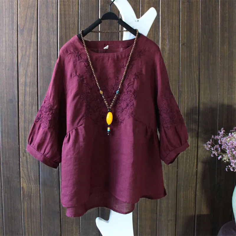 Блузка женская с цветочной вышивкой винтажный топ свободного покроя из хлопка и