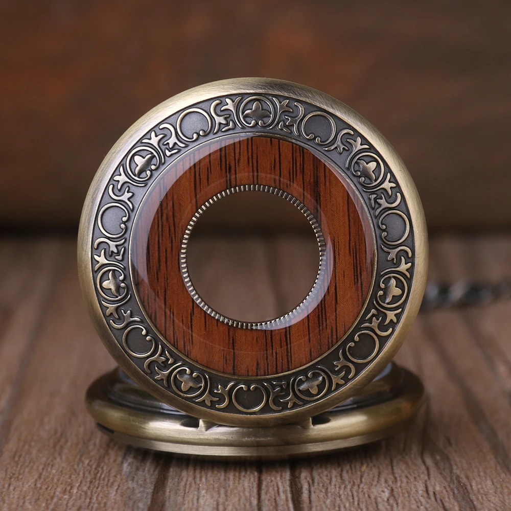 Wood Skeleton Handicraft Vintage Gentleman Mechanical Pocket Watch Antique Steampunk Mens Pendant Accessory Clock Gift