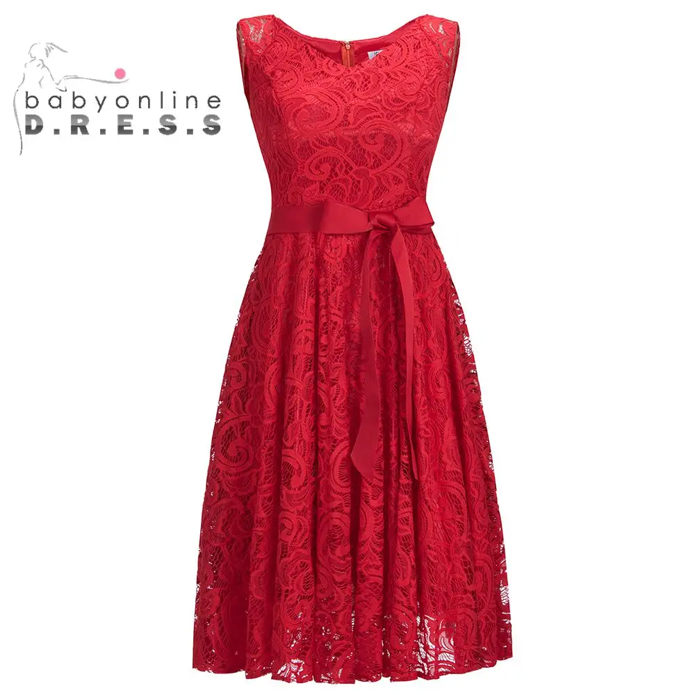 Без рукавов с v образным вырезом бордовые винтажные короткие кружевные вечерние