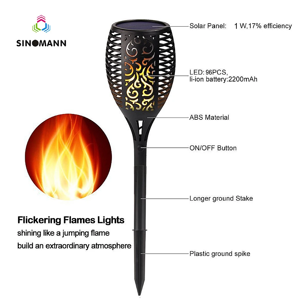 96leds Солнечная пламя мелькать сад лампа Torch Light IP65 прожекторы Пейзаж украшения