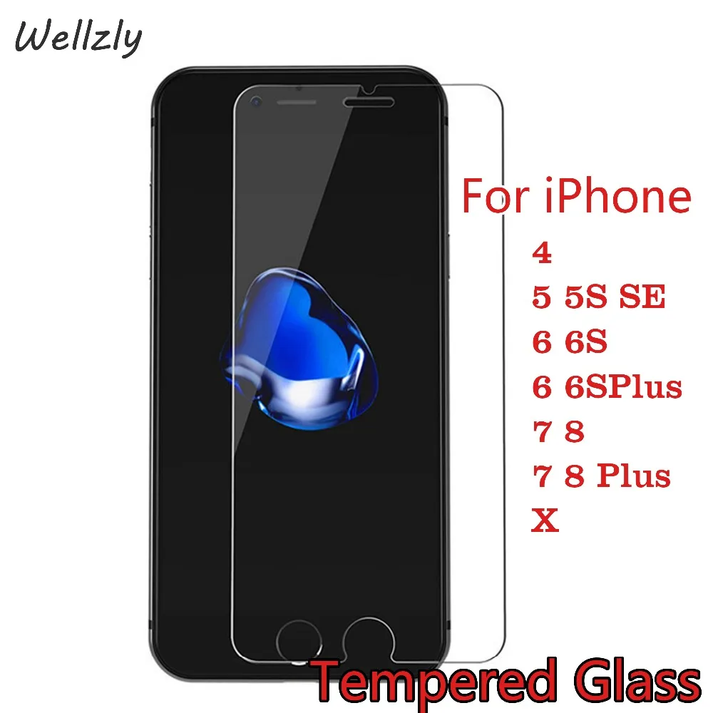 Wellzly с уровнем твердости 9H 2.5D закаленное покрытие Стекло для iPhone 5 5S 5C X 8 7 Plus 6S 10