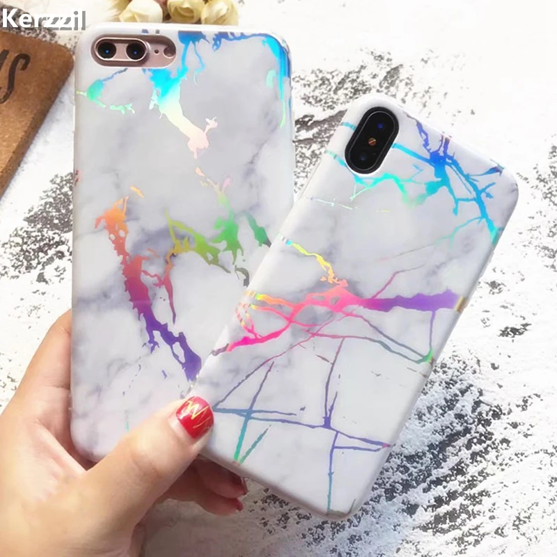 Kerzzil Laser Gold IMD мраморный чехол для iPhone 7 6 6S Plus Мягкие силиконовые чехлы Чехол X 8 Capa |