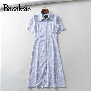 Bazaleas Франции установлены vestidos центральные значки течет винтажное платье-миди темно подсолнечника печати летнее платье Прямая - Цвет: C23 purple