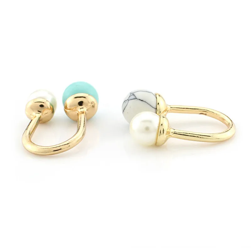 Женское кольцо на палец с имитацией жемчуга Howlite регулируемое золотистое U