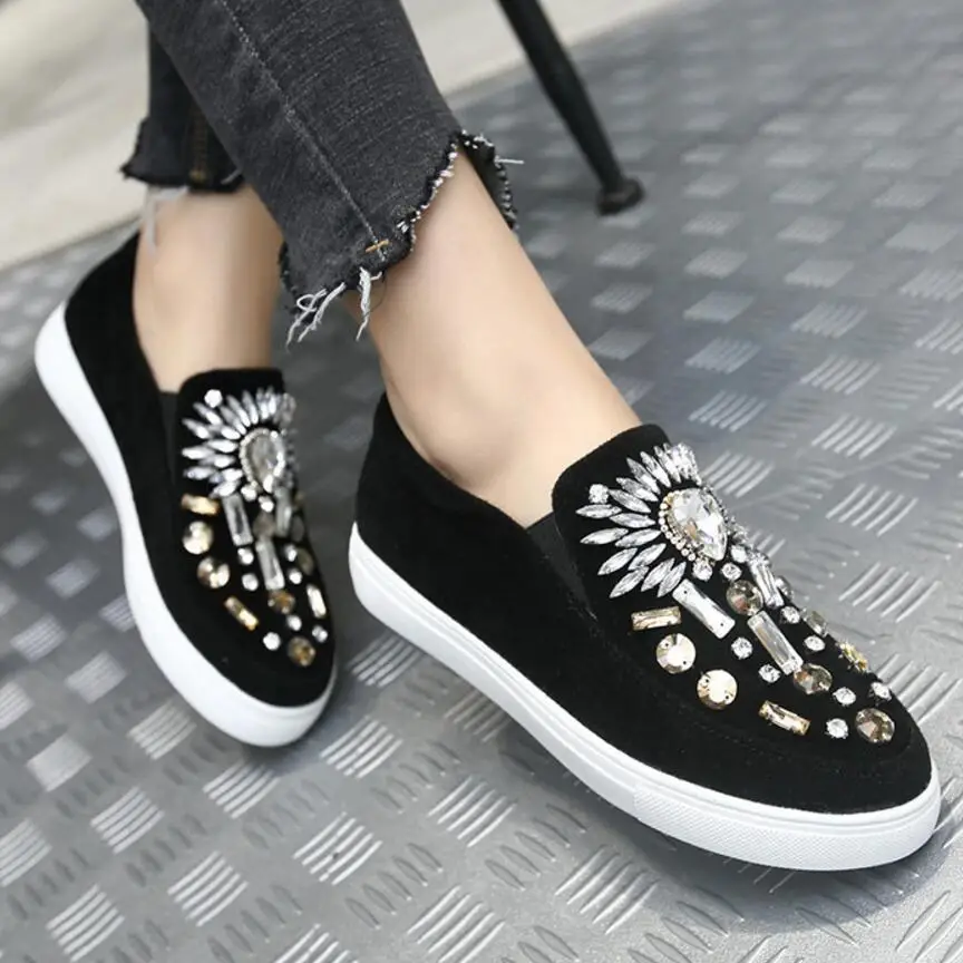 2017big со стразами Женская обувь высокого качества замша женские эспадрильи