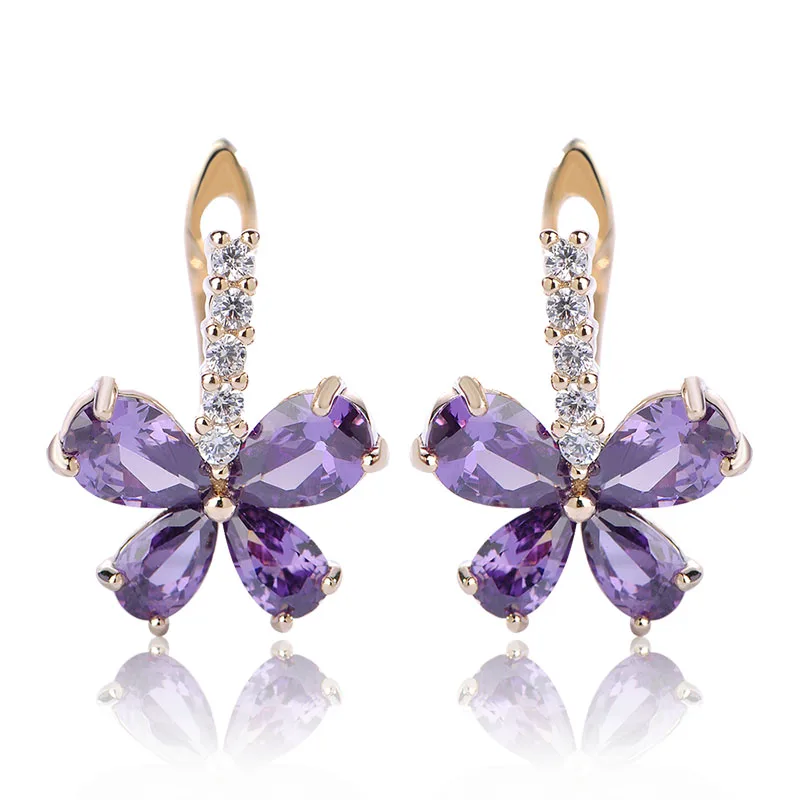 Женские вечерние серьги Blucome фиолетовые серьги-гвоздики золотого цвета с