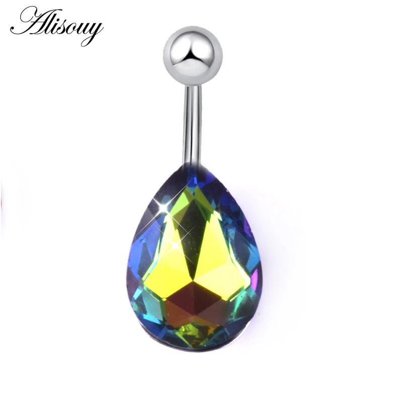 Colorful Alisouy 1 шт сексуальные кольца пупка посеребренный пирсинг из хирургической стали ювелирные изделия для тела для женщин капли воды CZ пирсинг пупка - Окраска металла: Colorful