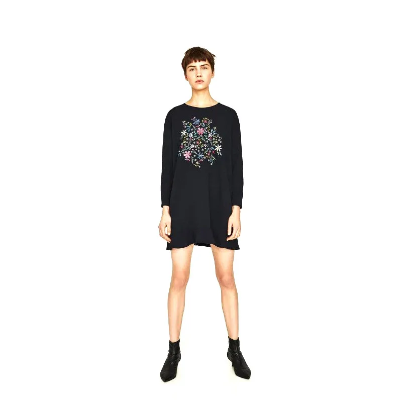 Мода 2017 г. элегантный оборками Цветок Вышивка женское платье женские летние