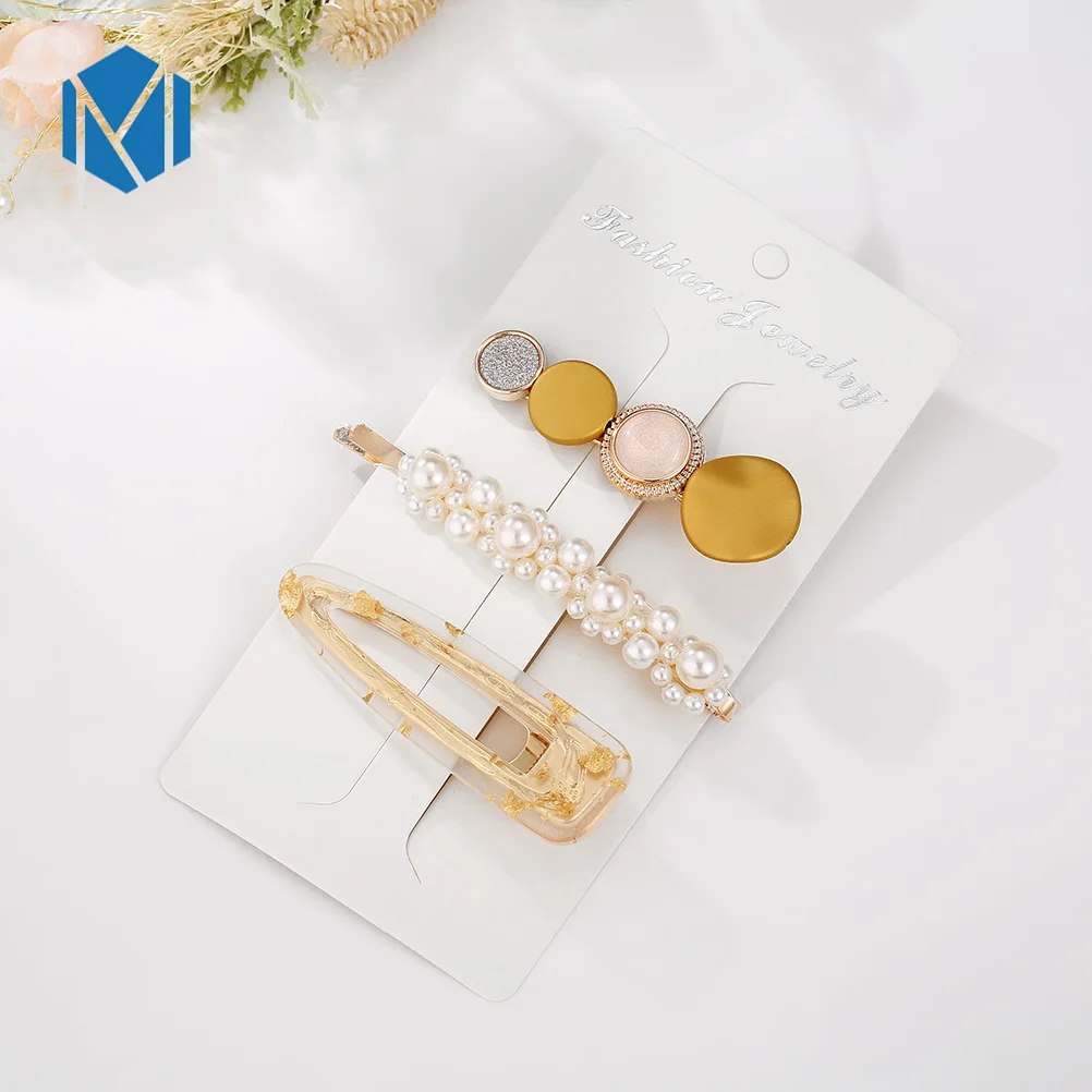 Yellow waterdrop 3 шт./компл. INS Мода Макрон Цвет ацетат жемчуг геометрический Заколки для волос для Для женщин девушки милые BB заколки для волос заколка для волос аксессуары для волос - Цвет: Yellow waterdrop