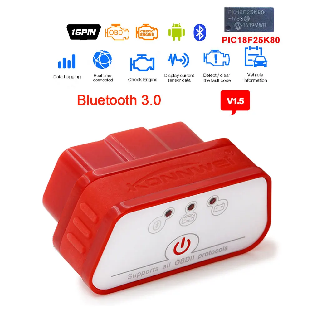 SC01-E BT3.0 Konnwei KW901 elm 327 obd2 Bluetooth V1.5 Pic18f25k80 чип OBD2 bluetooth сканер для считывания штрих-кода диагностический инструмент крутящий момент для Android - Цвет: SC01-E BT3.0