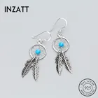 Женские серьги-подвески в этническом стиле INZATT, из стерлингового серебра 925 пробы в форме Ловца снов, с перьями, ювелирные украшения, подарок