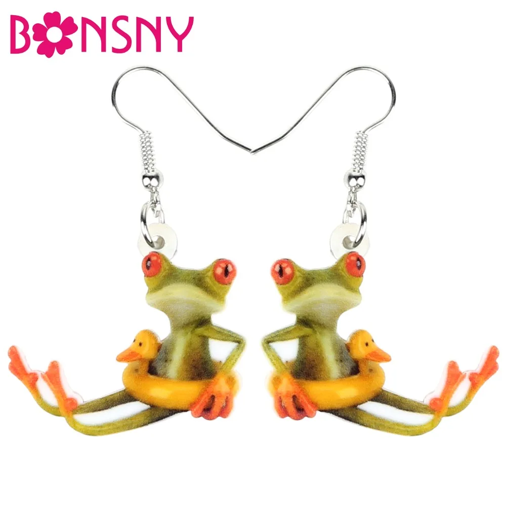 Bonsny акриловые милые серьги лягушки Висячие большие длинные Мультяшные животные