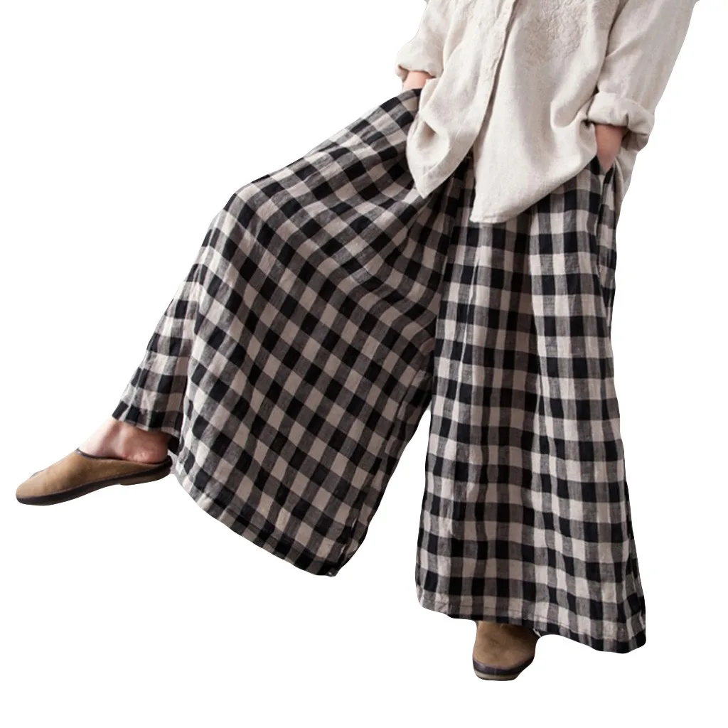 Женские boho Широкие брюки сексуальные с высокой талией клетчатый Карман Цветочные Широкие брюки новейший стиль Горячая Распродажа мода лето