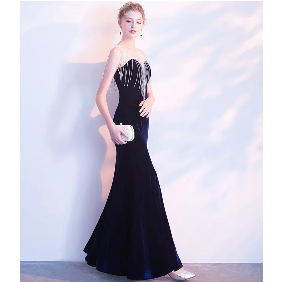 CEEWHY Navy Blue Velour Vestido de Festa Avondjurk Crystal Evening Dress Long Prom Formal Gowns Mermaid | Свадьбы и торжества
