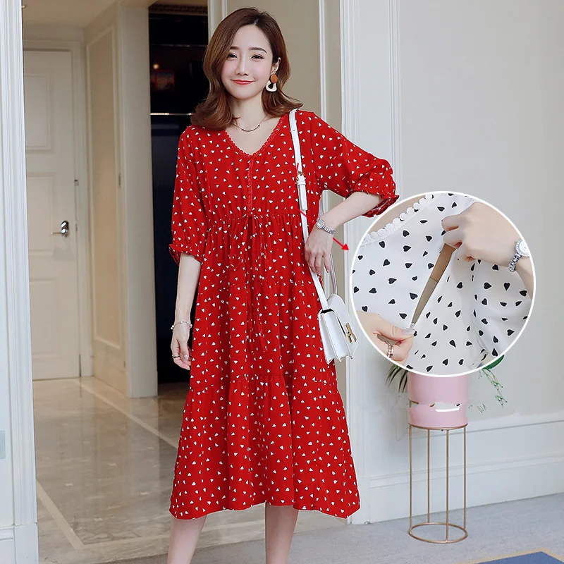 nursing red Летнее шифоновое, для будущих мам в горошек платье для кормления Мода; одежда для кормящих мам; для беременных Для женщин для беременных, для грудного вскармливания платье C862 - Цвет: nursing red