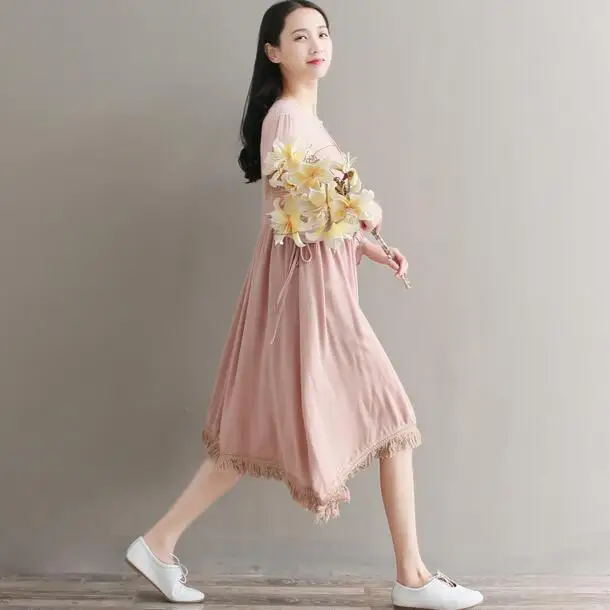 Весенне-осенняя Женская одежда с круглым вырезом однотонное женское платье