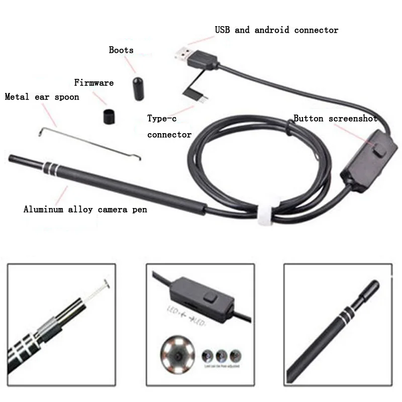 3 в 1 визуальный эндоскоп для ушного канала USB инструмент чистки ушей 5 мм