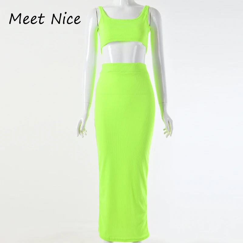 

Sexy 2 Two Piece Set Women's Sets conjunto feminino Women Crop Tops and Skirt Set Sexy Sleeveless Casual Short Top Clubwear Sets