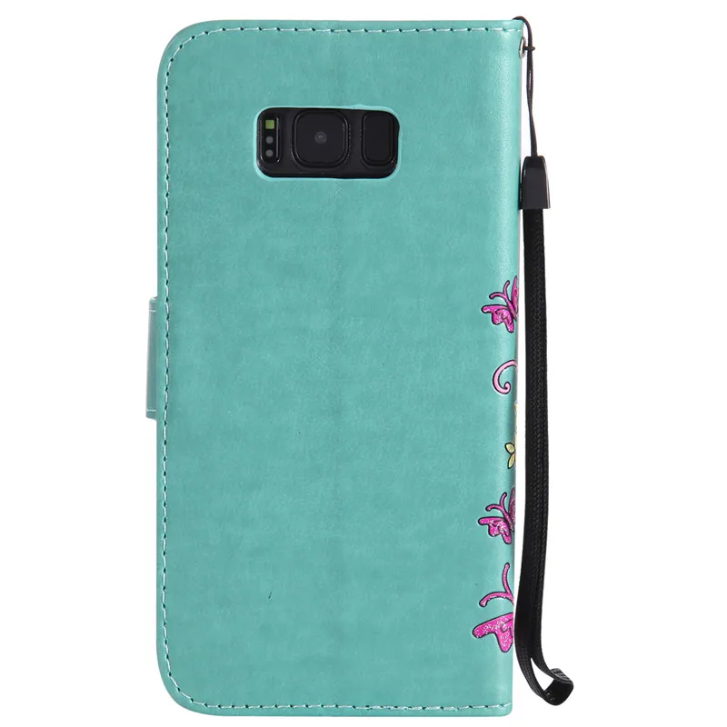 Роскошный кожаный флип чехол с объемным цветком и бабочкой для Samsung Galaxy S3 S4 S5 Mini S6