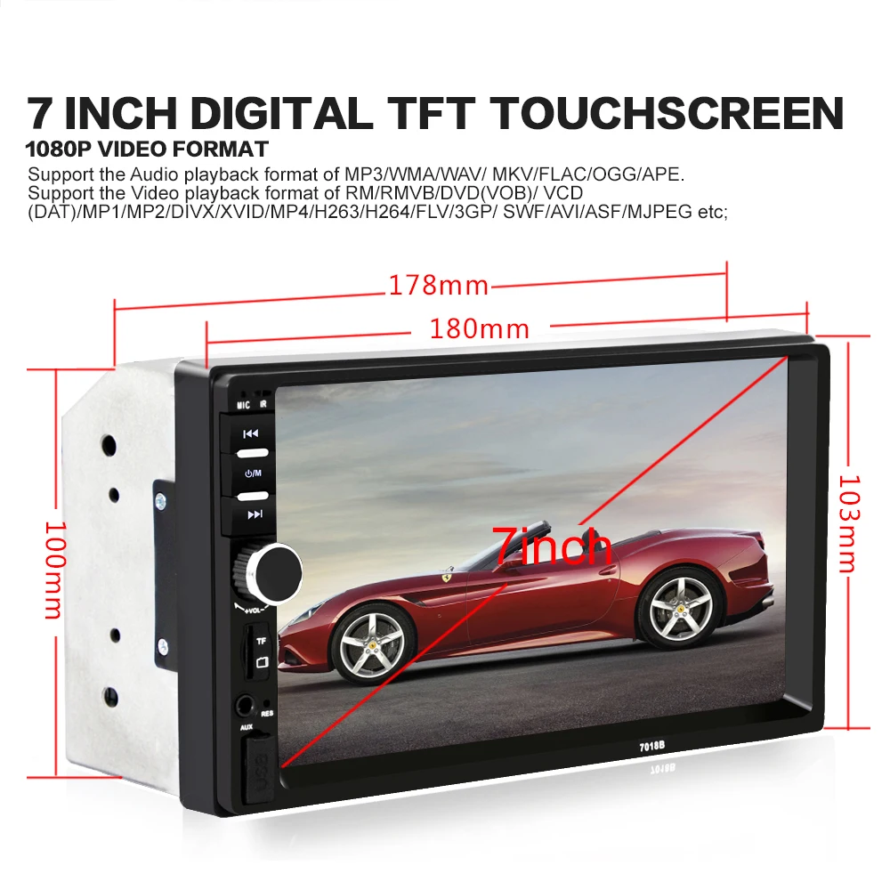 Новый 7018B 2 DIN Автомобильный Bluetooth аудио 7 &quotHD Авторадио в тире сенсорный экран