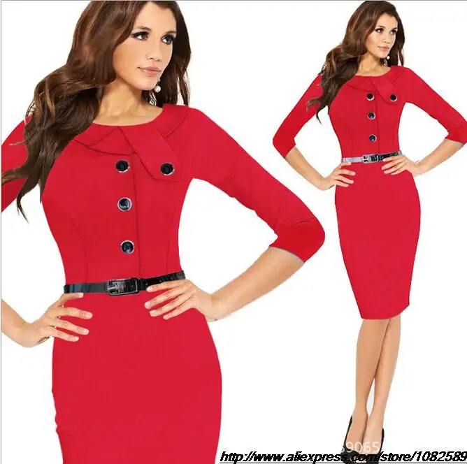 2015 uk fashion party pencil dress elegant work wear 3/4 sleeve womens dresses office formal women clothes brand designer xxl | Женская