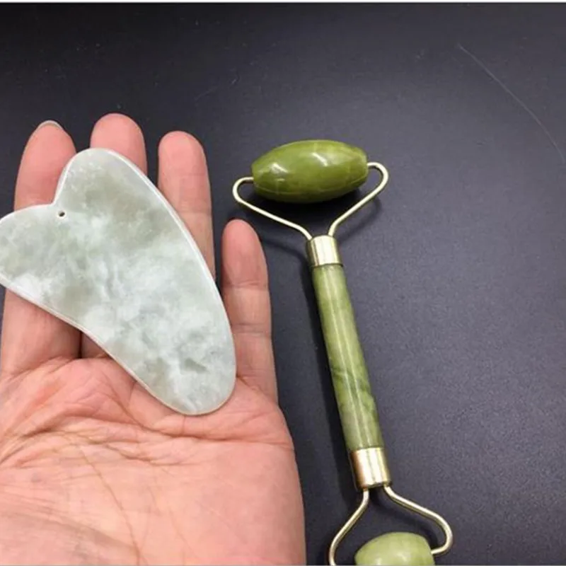 2 шт., нефрит для массажа лица, ролик для лица, шеи Gua Sha, роликовый массажер для лица, натуральный камень, китайская медицина, инструмент для выскабливания, 20#1