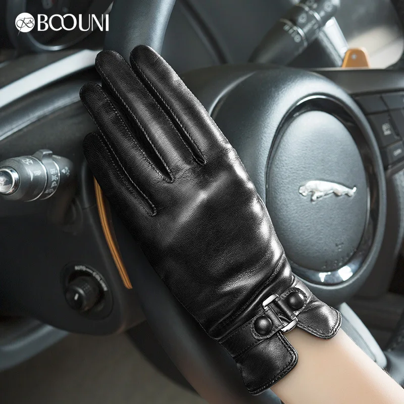 Women Touch Screen Genuine Leather Gloves Ladies Winter Warm Plus Velvet Thickened Mittens Female Casual Fashion Hand Muff H3221